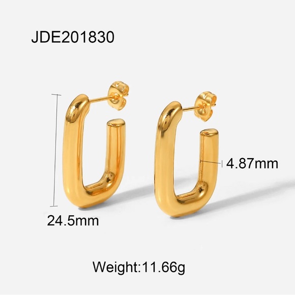 U-Shaped Earrings, Cut Link Earrings, 18K Gold Plated Earrings - Picture 6 of 6